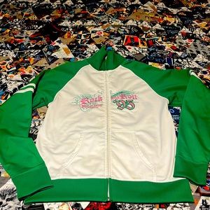 Rock and roll hall of fame zip up size junior XL. With Kelly green sleeves.